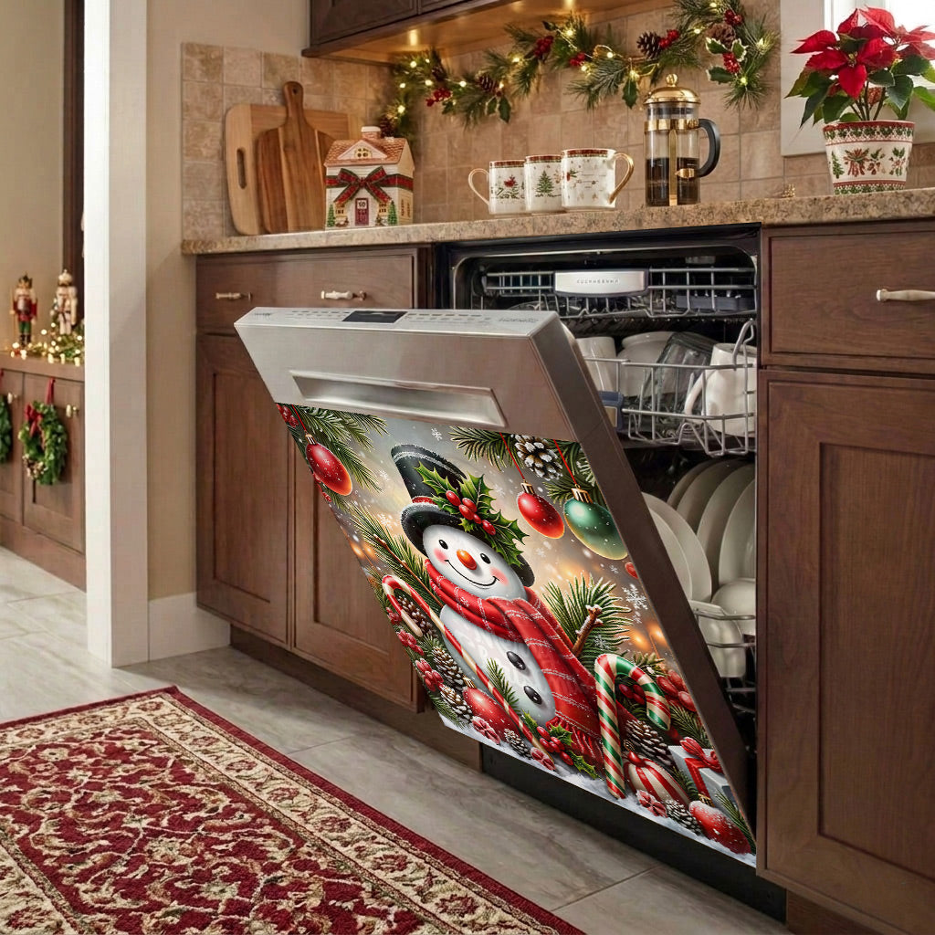 Christmas Magnetic Dishwasher Cover Jolly Snowman Christmas Cheer