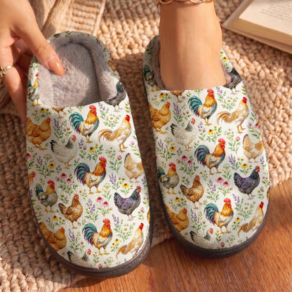 Chicken Fleece Lined Slippers Blooming Chicken Meadow