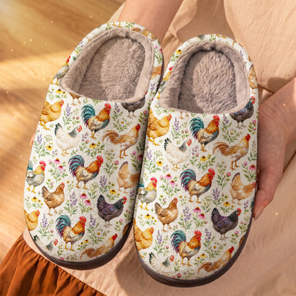 Chicken Fleece Lined Slippers Blooming Chicken Meadow