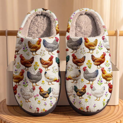 Floral Chicken In The Garden Fleece Lined Slippers