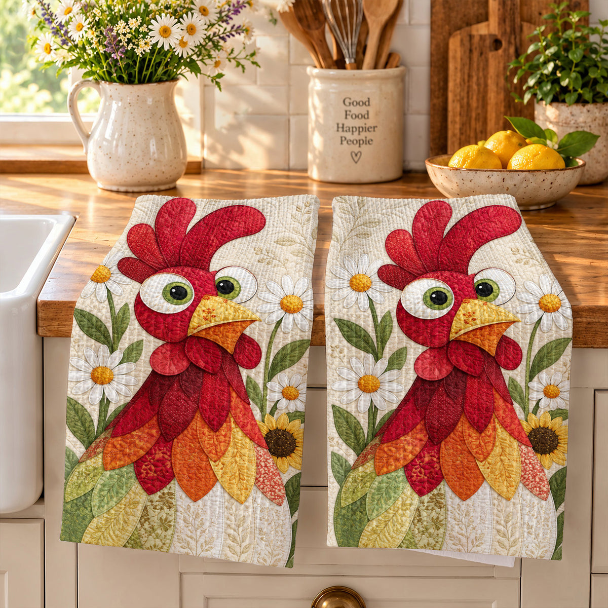 Chicken Kitchen Towel Daisy Garden Rooster