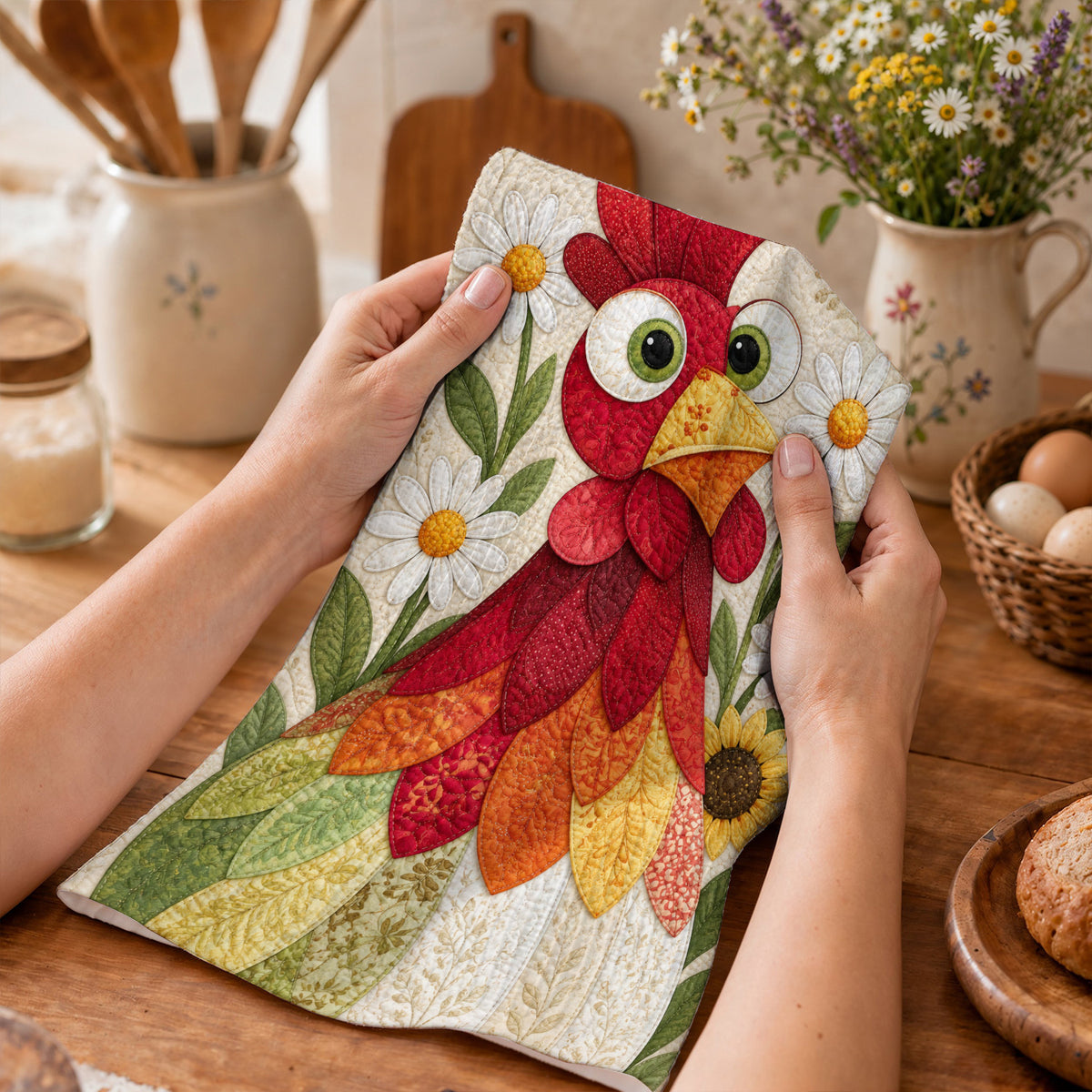 Chicken Kitchen Towel Daisy Garden Rooster