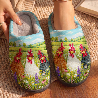 Chicken Fleece Lined Slippers Three Cheeky Hens in Bloom