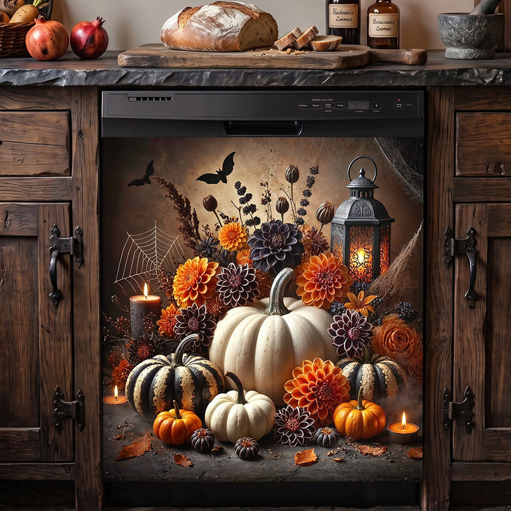 Autumn Harvest Decor Magnetic Dishwasher Cover Midnight Pumpkin Lantern Garden