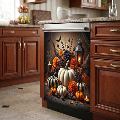 Autumn Harvest Decor Magnetic Dishwasher Cover Midnight Pumpkin Lantern Garden