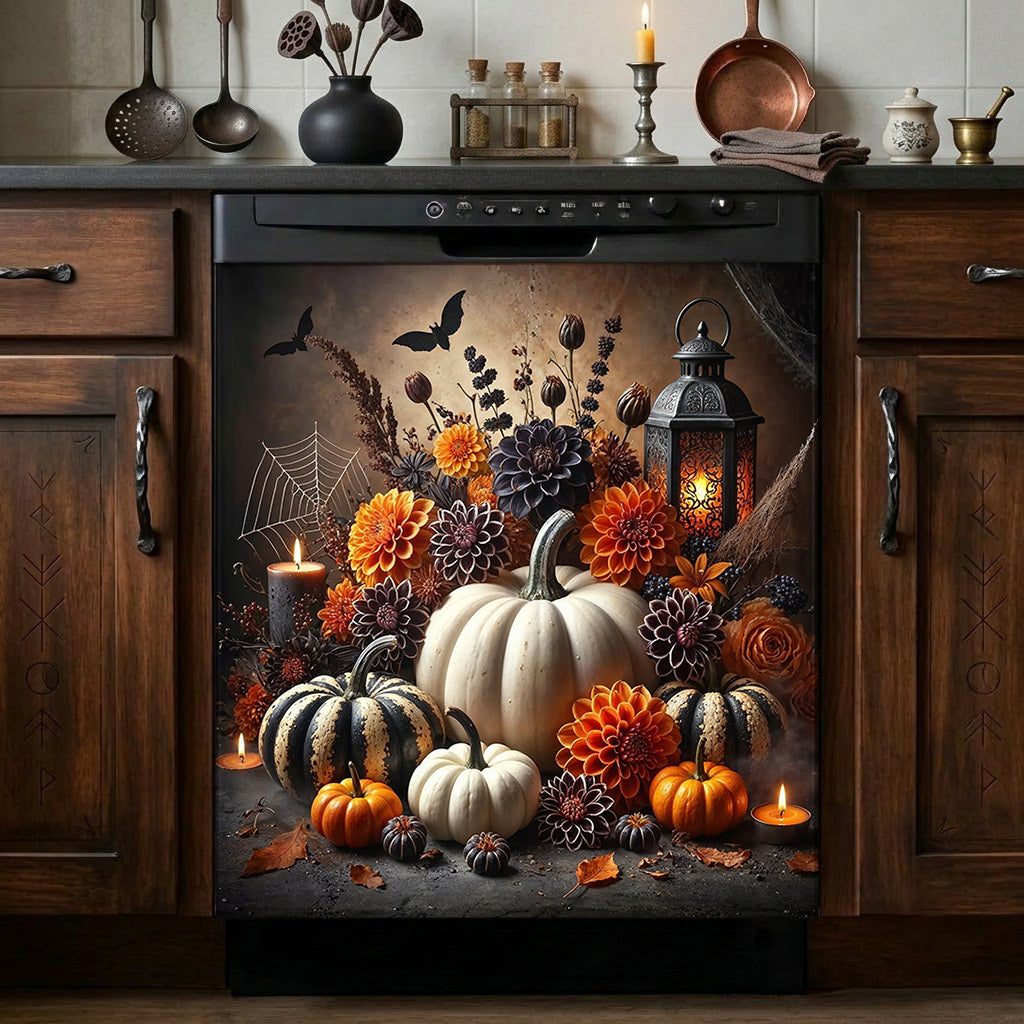 Autumn Harvest Decor Magnetic Dishwasher Cover Midnight Pumpkin Lantern Garden