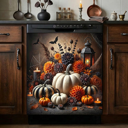 Autumn Harvest Decor Magnetic Dishwasher Cover Midnight Pumpkin Lantern Garden