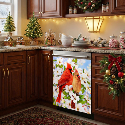 Christmas Cardinal Magnetic Dishwasher Cover Holiday Love in Bloom