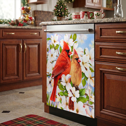 Christmas Cardinal Magnetic Dishwasher Cover Holiday Love in Bloom