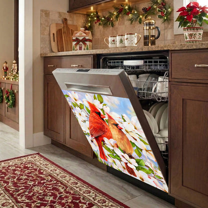 Christmas Cardinal Magnetic Dishwasher Cover Holiday Love in Bloom