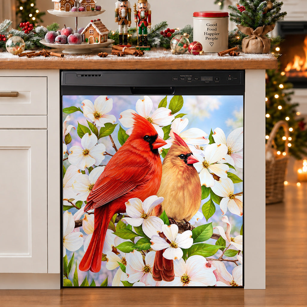 Christmas Cardinal Magnetic Dishwasher Cover Holiday Love in Bloom