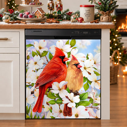 Christmas Cardinal Magnetic Dishwasher Cover Holiday Love in Bloom