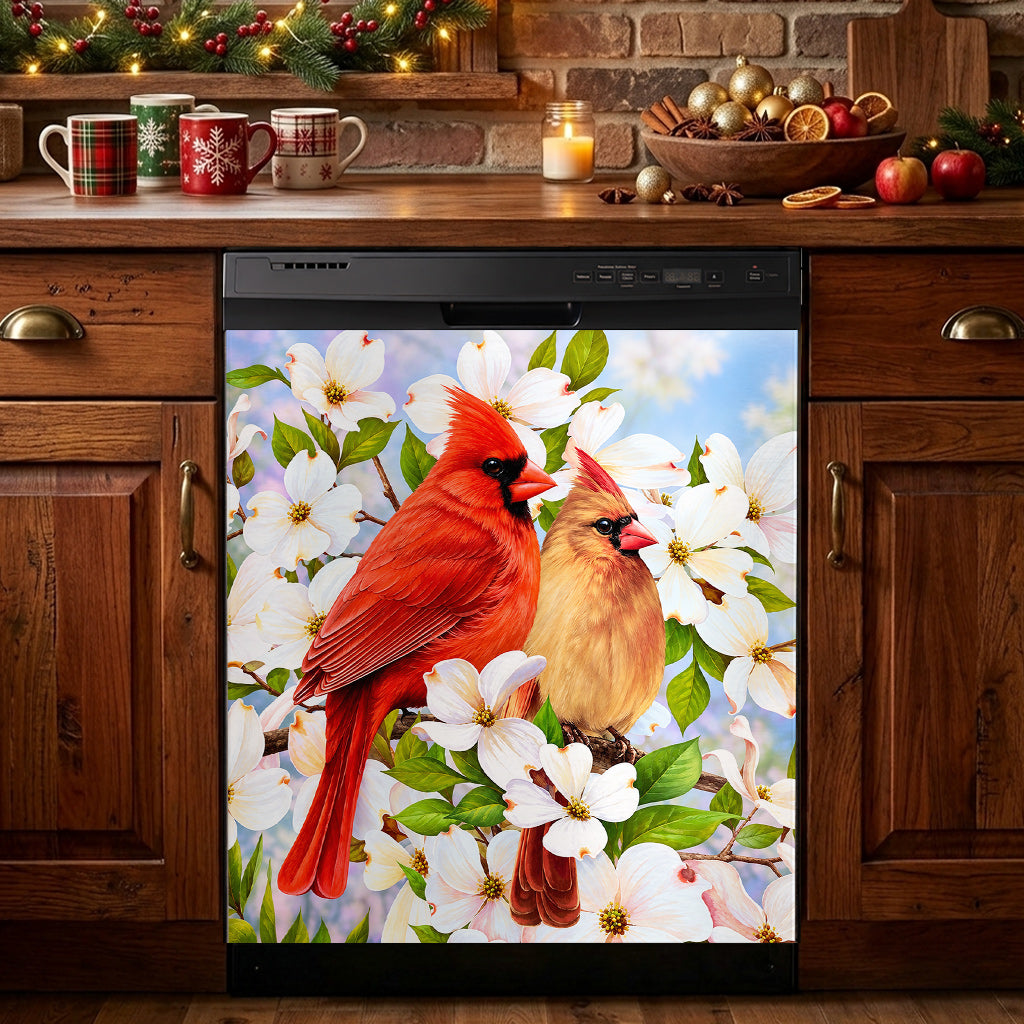 Christmas Cardinal Magnetic Dishwasher Cover Holiday Love in Bloom