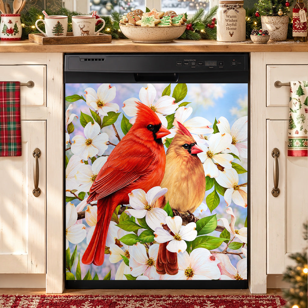 Christmas Cardinal Magnetic Dishwasher Cover Holiday Love in Bloom