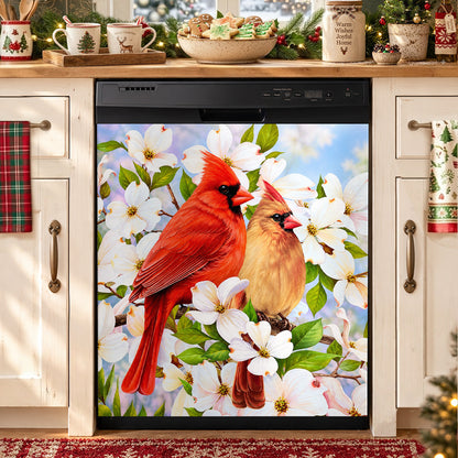 Christmas Cardinal Magnetic Dishwasher Cover Holiday Love in Bloom