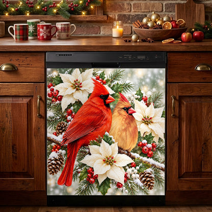 Christmas Cardinal Magnetic Dishwasher Cover Winter Lovebirds