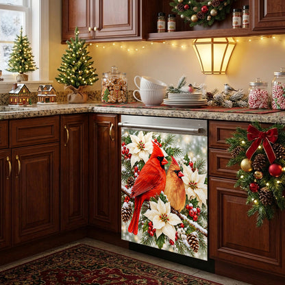 Christmas Cardinal Magnetic Dishwasher Cover Winter Lovebirds