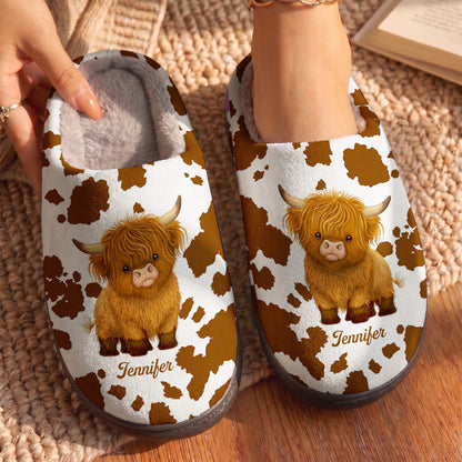 Personalized Cow Fleece Lined Slippers Just A Girl Who Loves Highland Cows