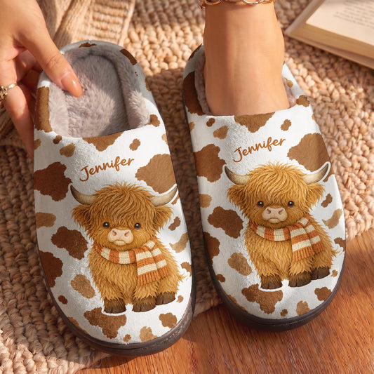 Personalized Cozy Highland Cow Fleece Lined Slippers