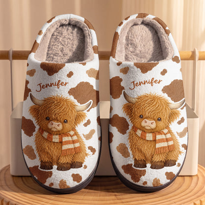 Personalized Cozy Highland Cow Fleece Lined Slippers
