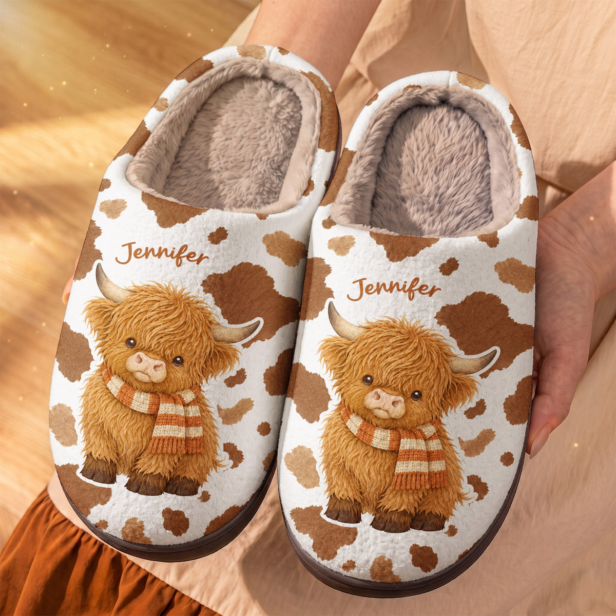 Personalized Cozy Highland Cow Fleece Lined Slippers