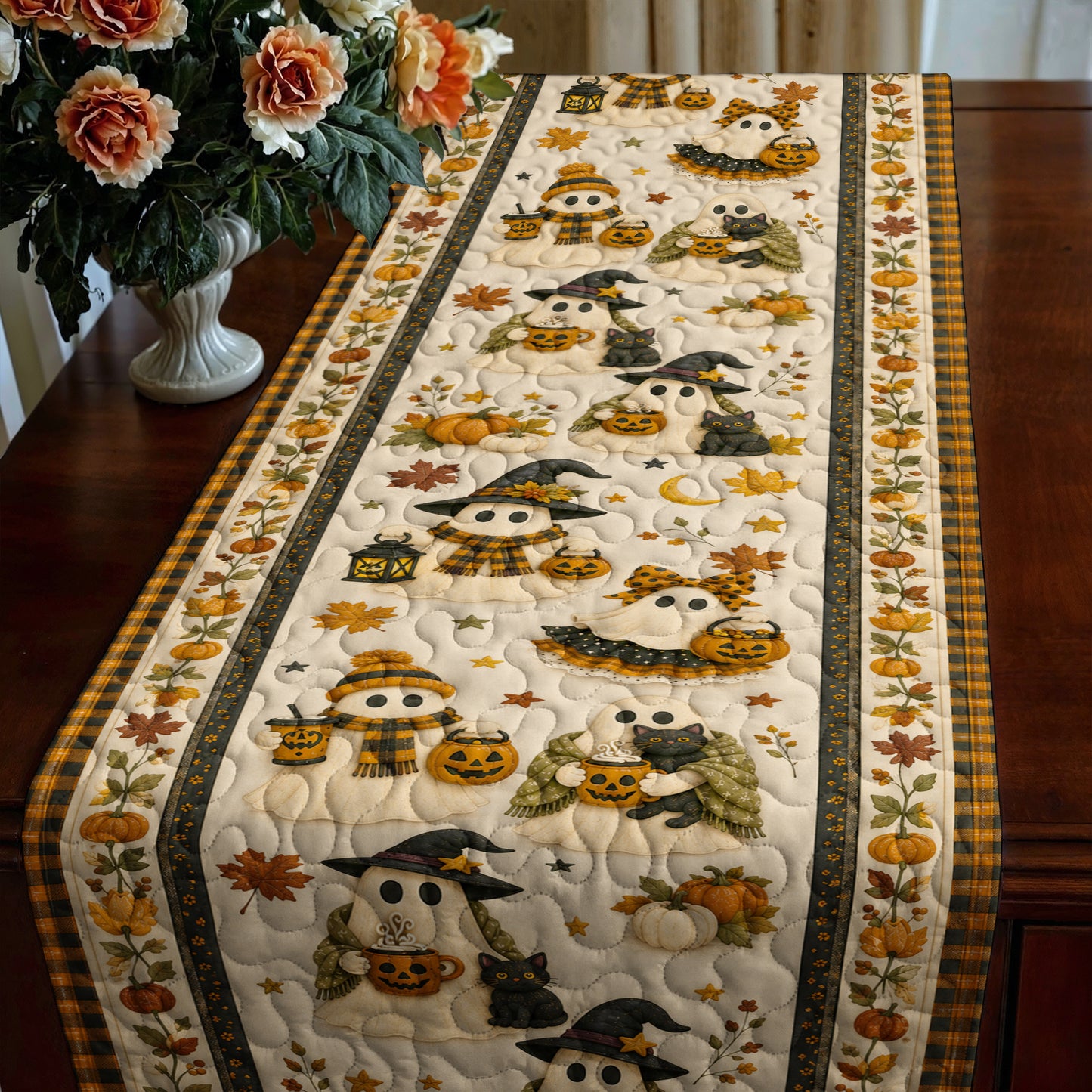 Halloween Quilted Table Runner Spooky Friends