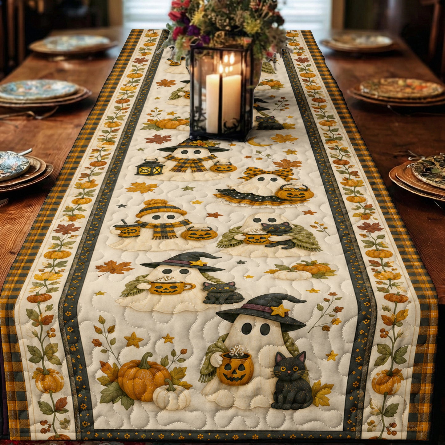 Halloween Quilted Table Runner Spooky Friends