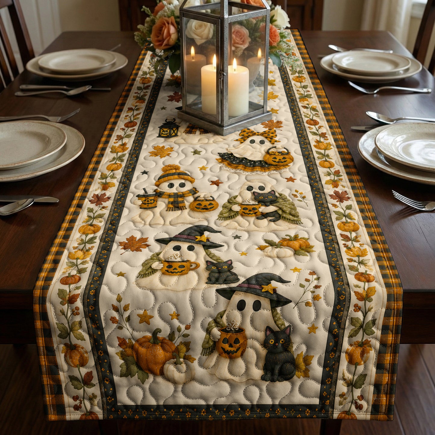 Halloween Quilted Table Runner Spooky Friends