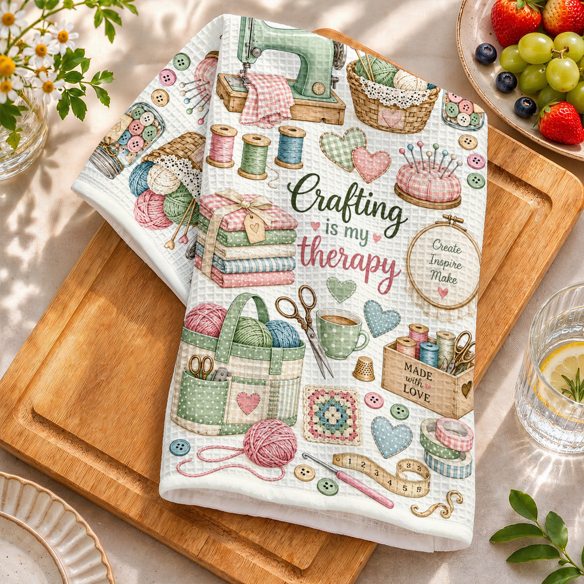 Sewing & Crafting Lovers Kitchen Towel Cozy Crafting Therapy