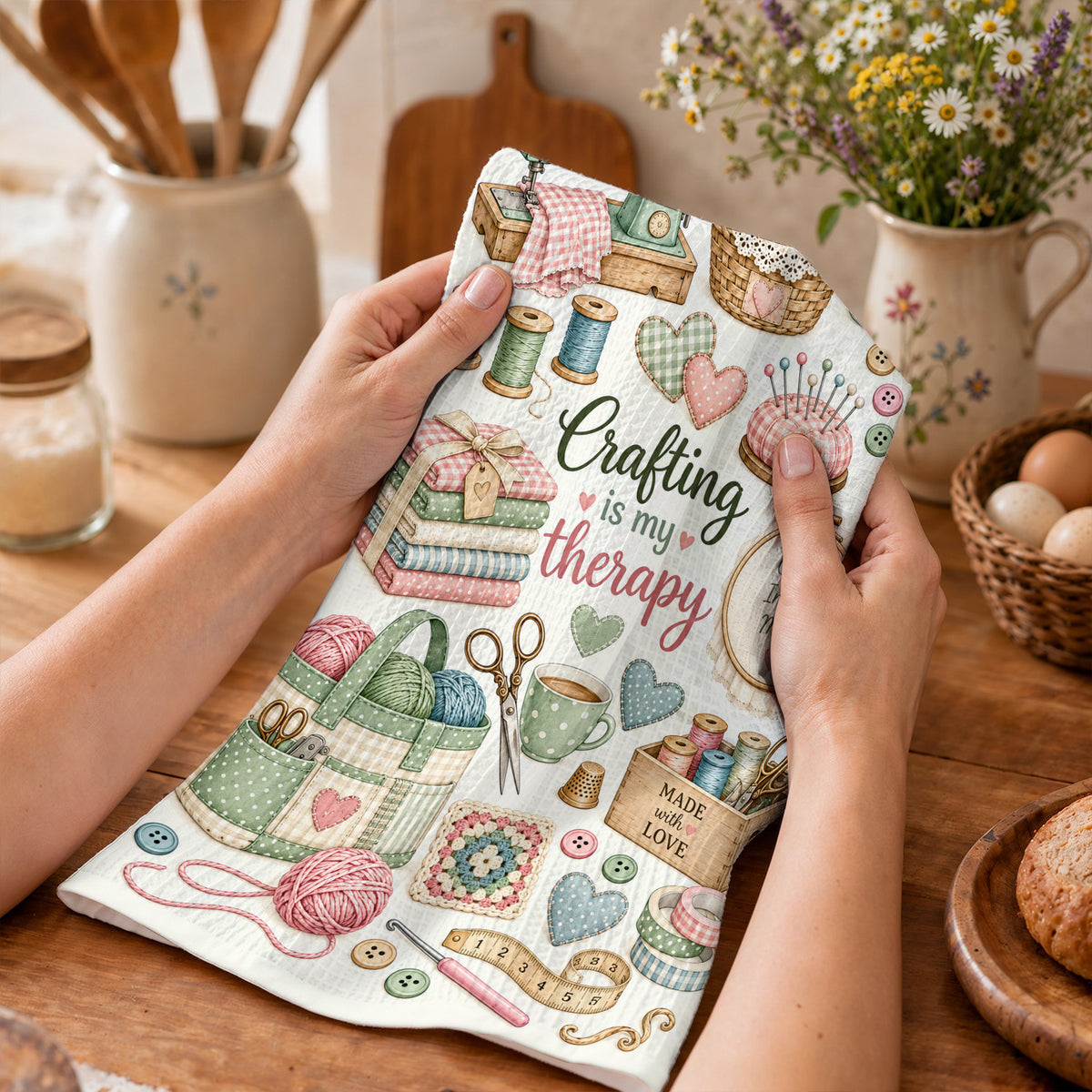 Sewing & Crafting Lovers Kitchen Towel Cozy Crafting Therapy