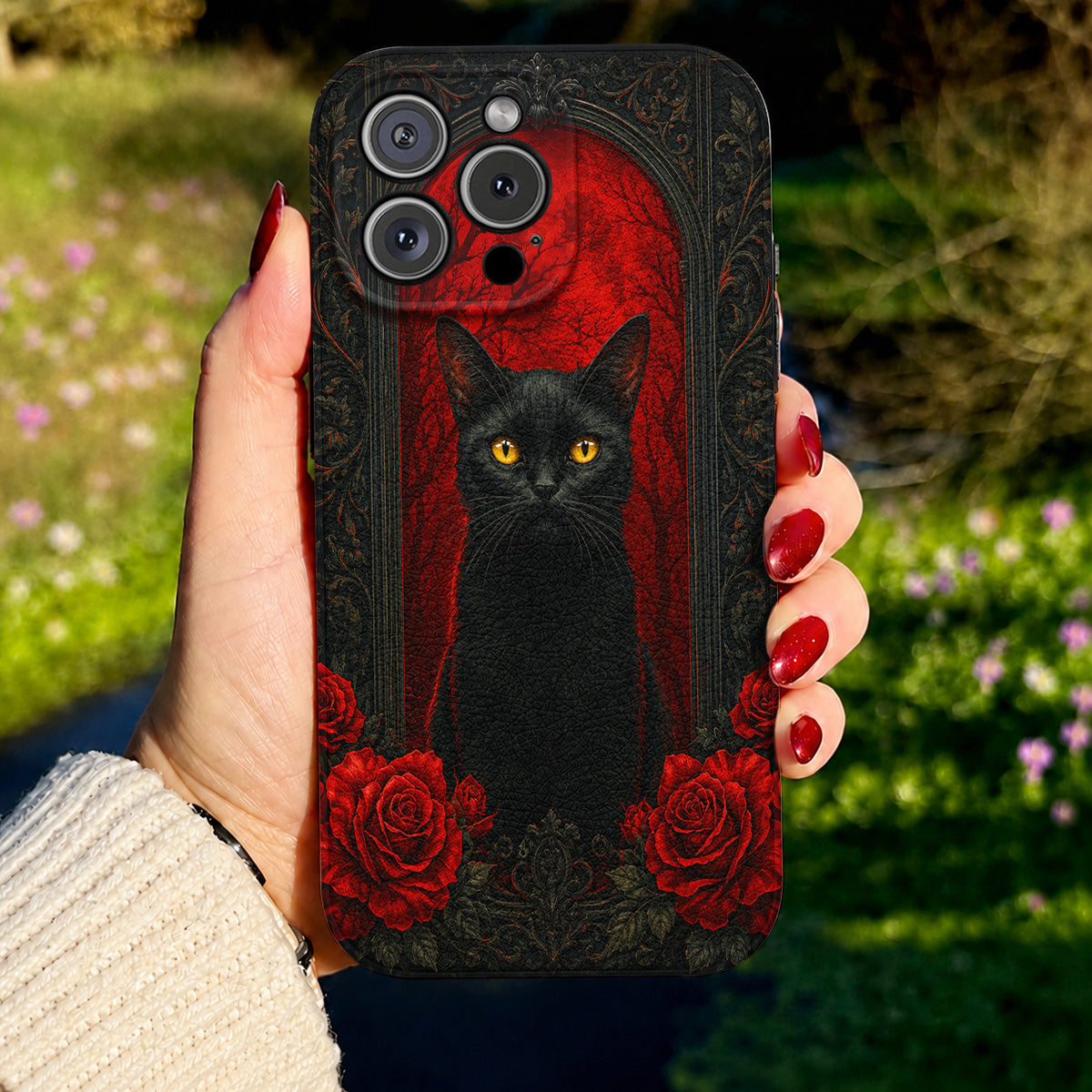 Gothic Leather Phone Case Crimson Gaze