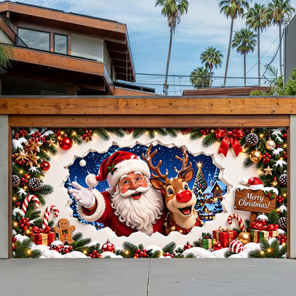 Christmas Garage Door Banner Decoration - Santa’s Merry Christmas Surprise