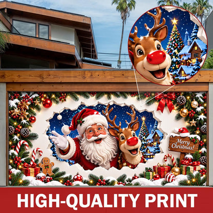 Christmas Garage Door Banner Decoration - Santa’s Merry Christmas Surprise