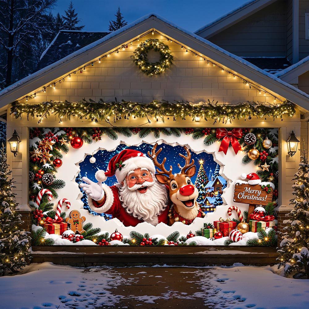 Christmas Garage Door Banner Decoration - Santa’s Merry Christmas Surprise