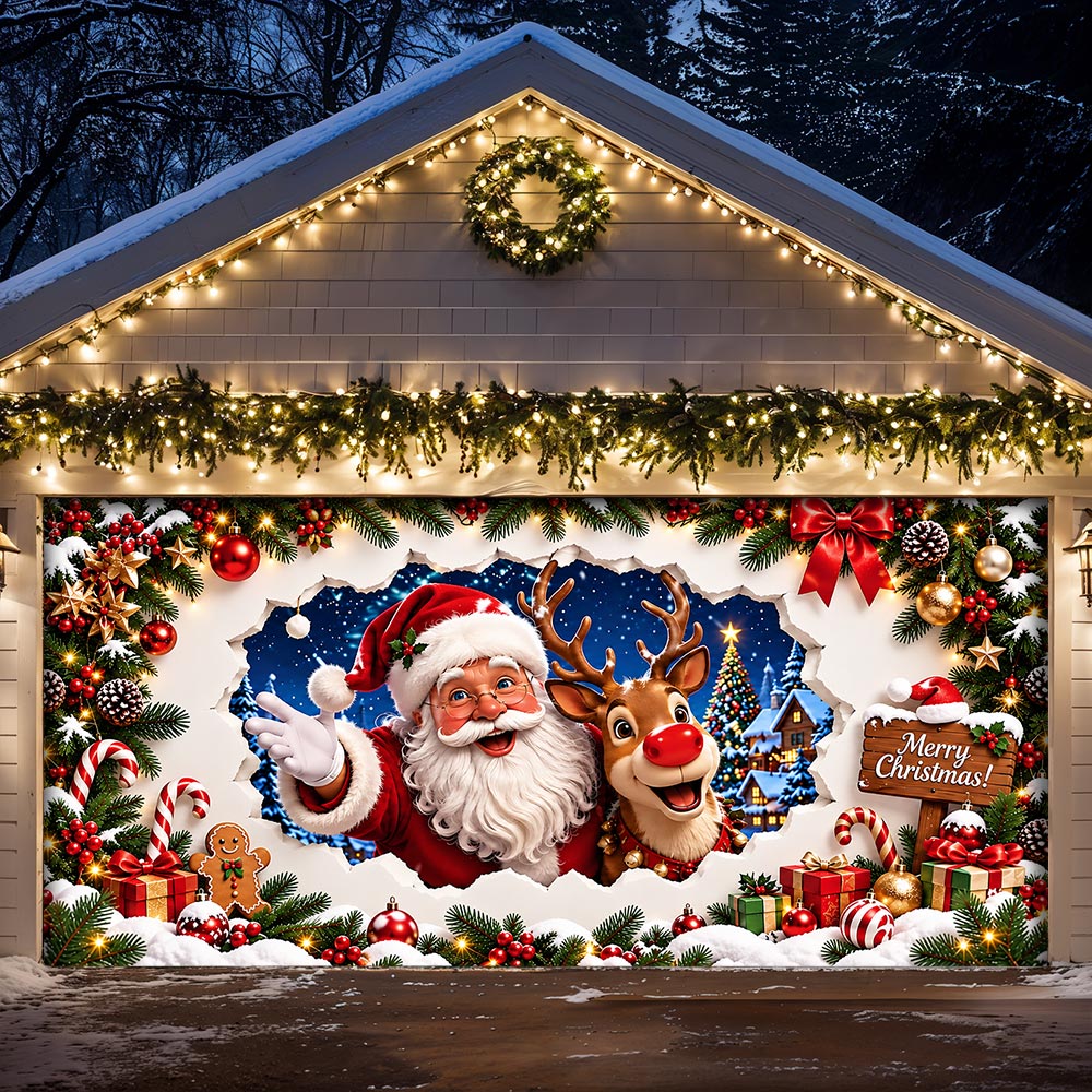 Christmas Garage Door Banner Decoration - Santa’s Merry Christmas Surprise