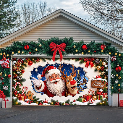 Christmas Garage Door Banner Decoration - Santa’s Merry Christmas Surprise