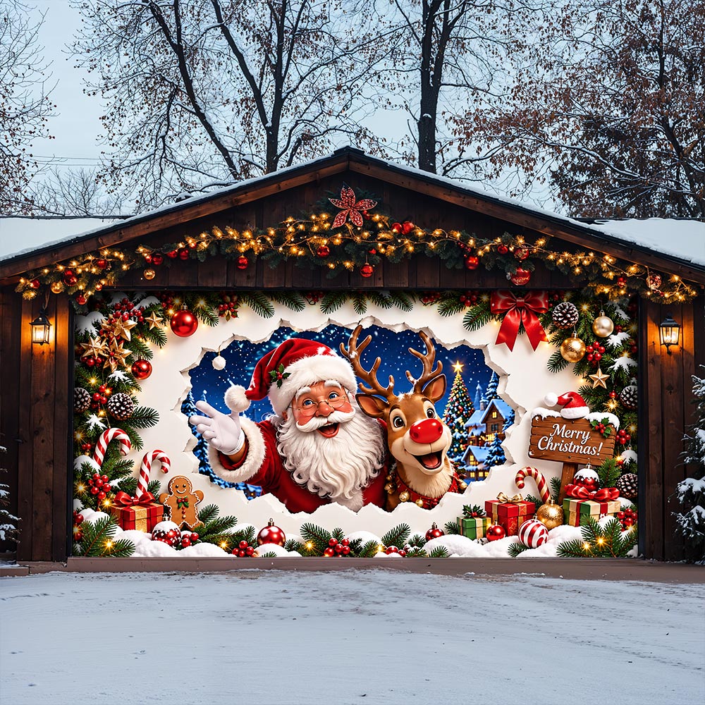 Christmas Garage Door Banner Decoration - Santa’s Merry Christmas Surprise