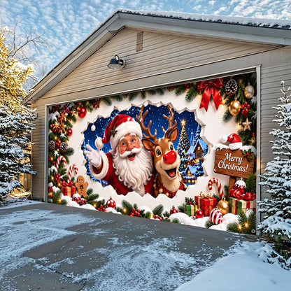 Christmas Garage Door Banner Decoration - Santa’s Merry Christmas Surprise