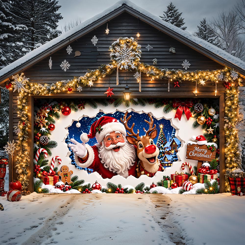 Christmas Garage Door Banner Decoration - Santa’s Merry Christmas Surprise