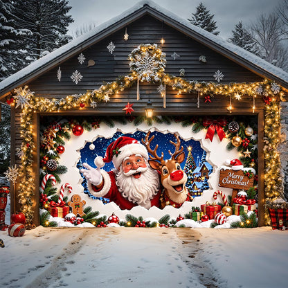 Christmas Garage Door Banner Decoration - Santa’s Merry Christmas Surprise