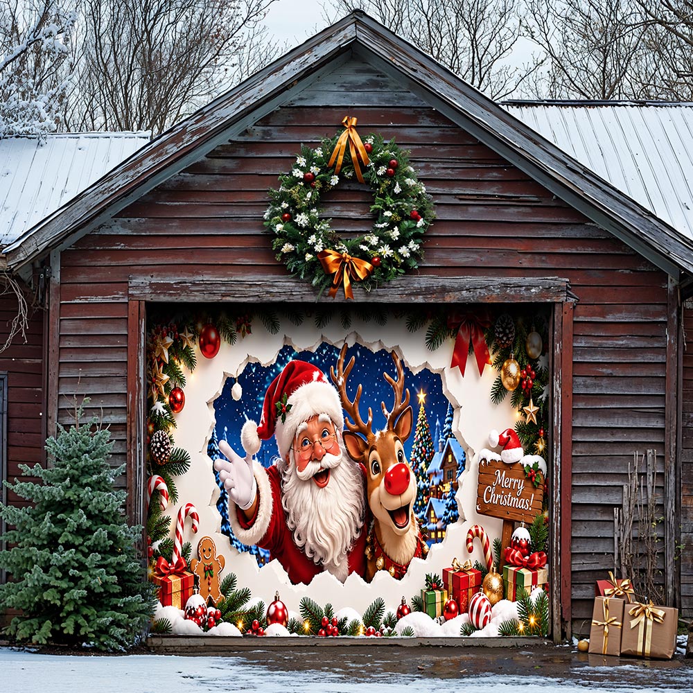 Christmas Garage Door Banner Decoration - Santa’s Merry Christmas Surprise