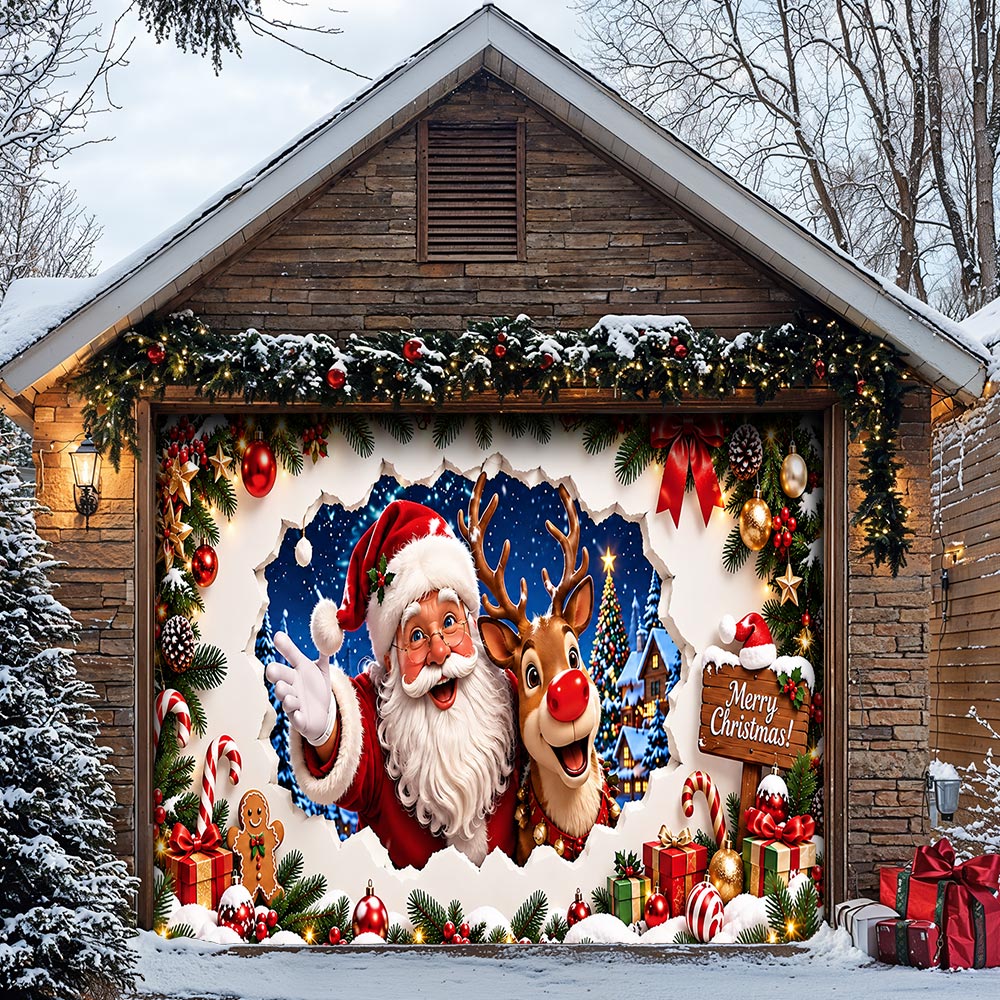 Christmas Garage Door Banner Decoration - Santa’s Merry Christmas Surprise