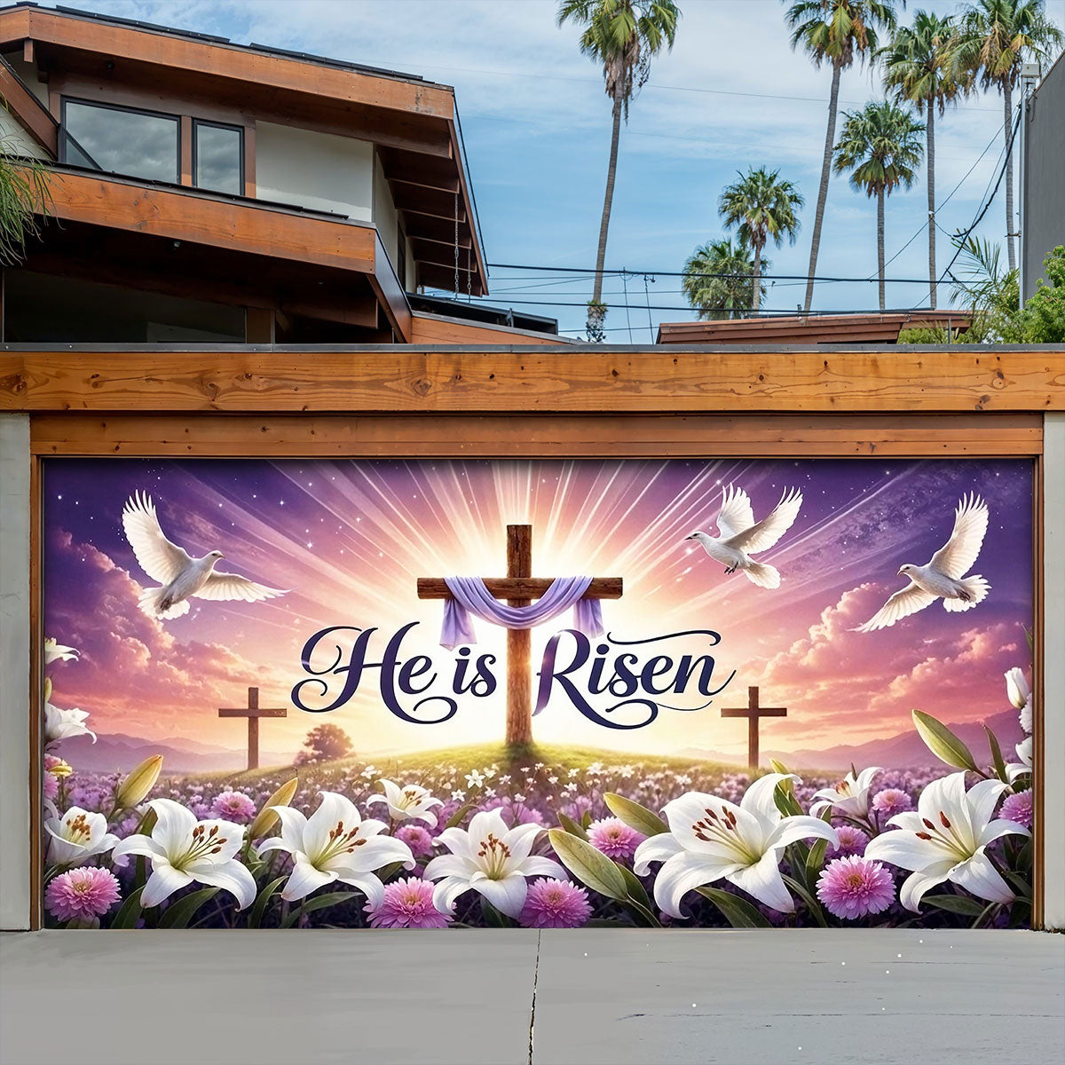 Christian Easter Garage Door Banner Decoration - Risen In Eternal Glory