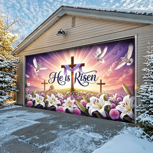 Christian Easter Garage Door Banner Decoration - Risen In Eternal Glory
