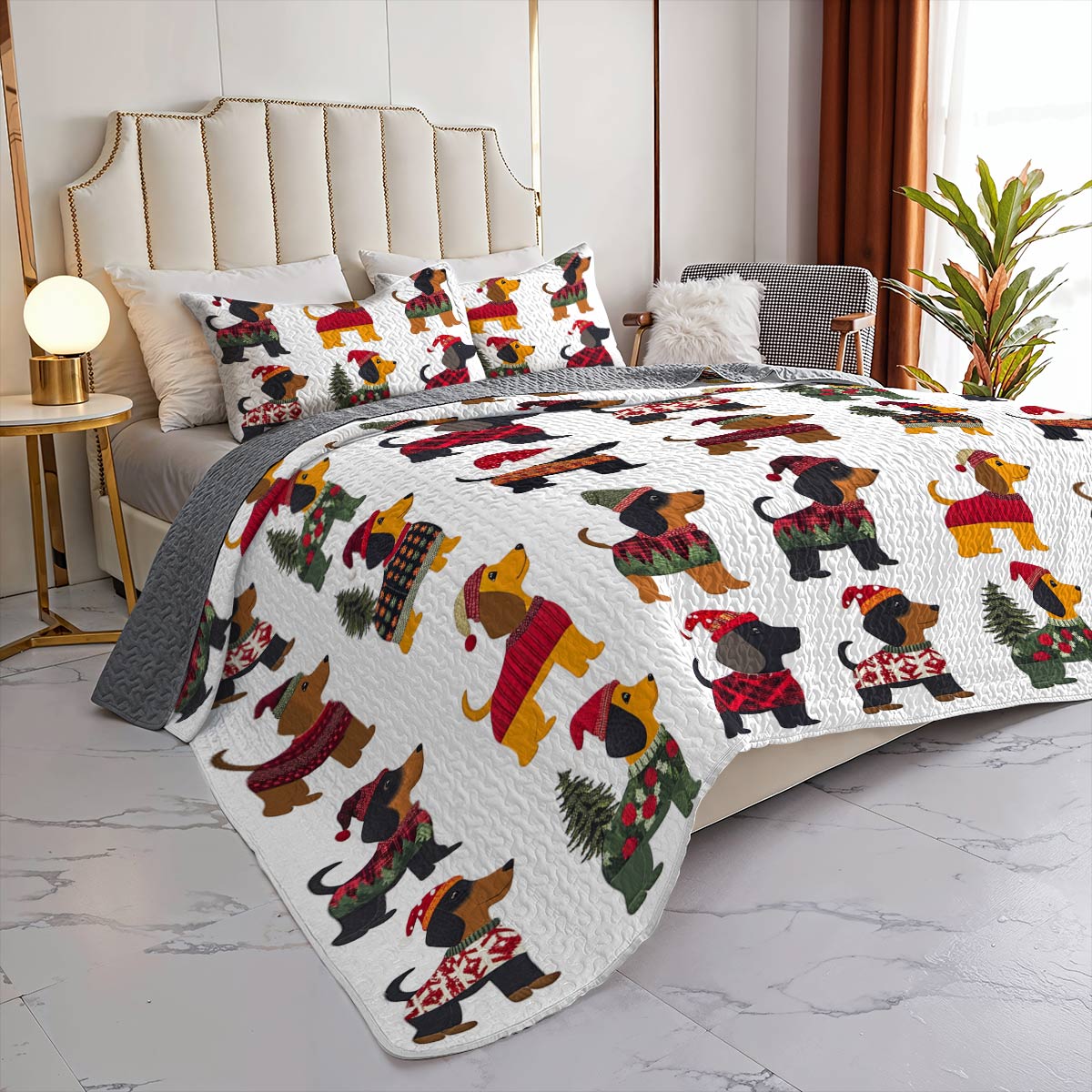 Dachshund All Season Quilt 3-Piece Happy Christmas Dachshunds