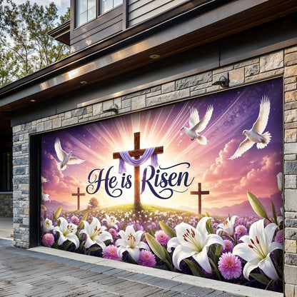 Christian Easter Garage Door Banner Decoration - Risen In Eternal Glory
