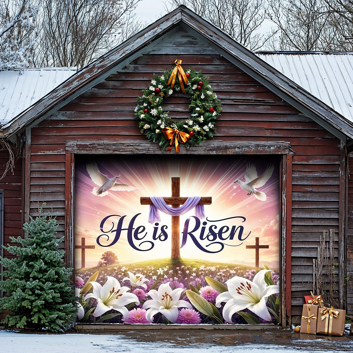 Christian Easter Garage Door Banner Decoration - Risen In Eternal Glory