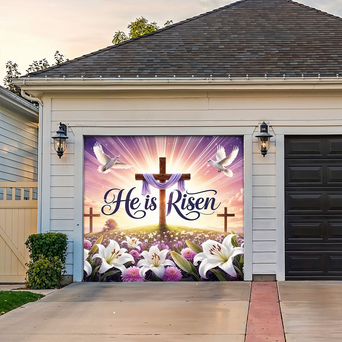 Christian Easter Garage Door Banner Decoration - Risen In Eternal Glory