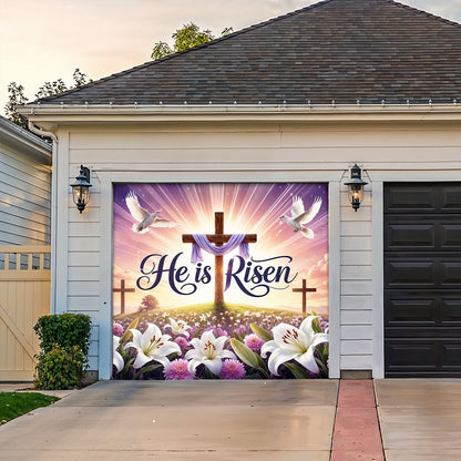Christian Easter Garage Door Banner Decoration - Risen In Eternal Glory