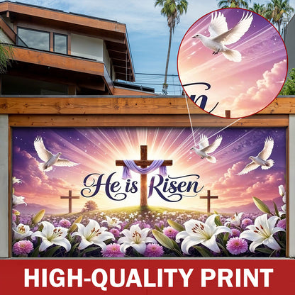 Christian Easter Garage Door Banner Decoration - Risen In Eternal Glory